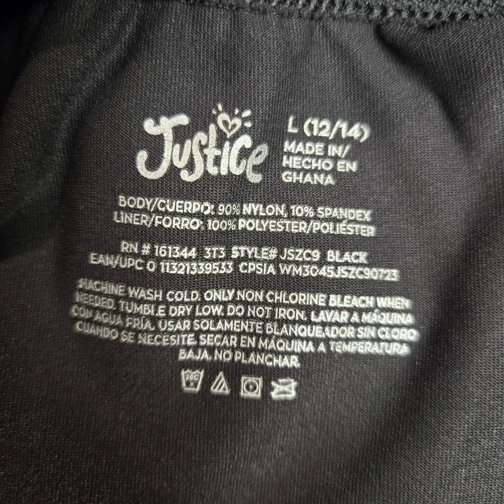 Justice Leo & Crop Top Sports Bra Lot Dance Gymnastics Cap Sleeve Bow Back Black